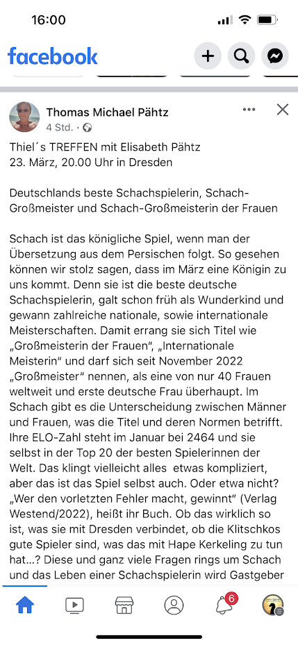Thiel´s Treffen mit GM Elisabeth Pähtz