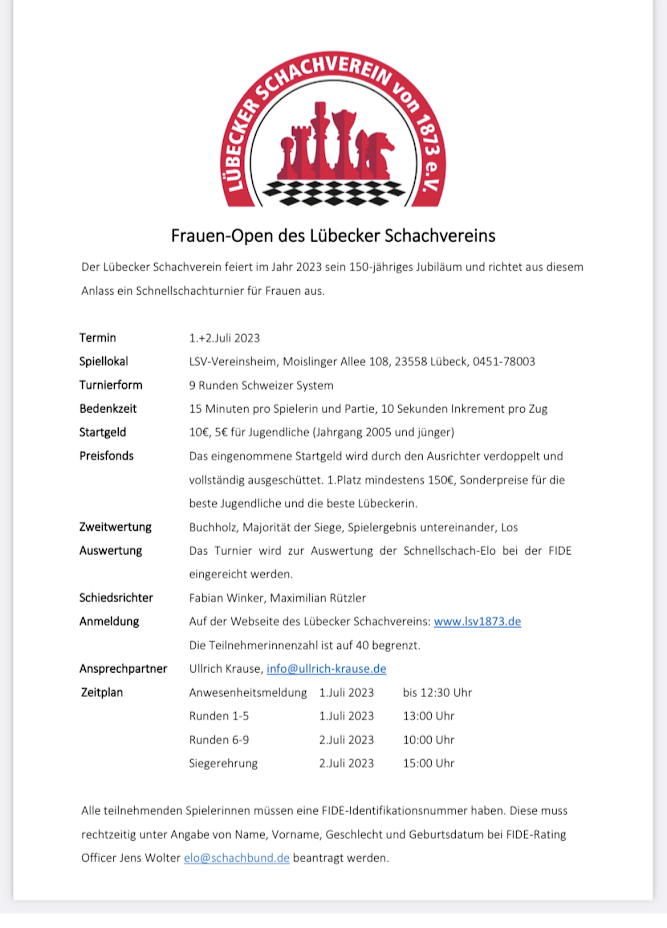 Frauen-Open des Lübecker Schachvereins
