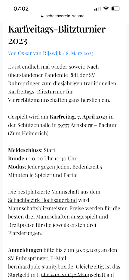 Karfreitags-Blitzturnier